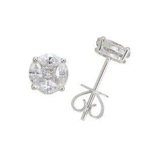 18k White Gold Solitaire Illusion Earrings